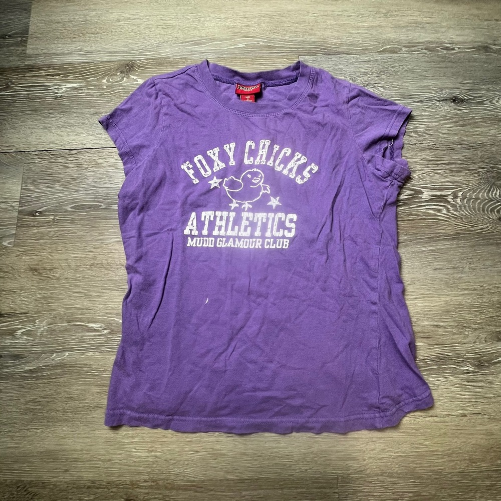 Mudd Graphic T-Shirt Womens Large Purple Foxy Chicks Athletics Y2K Baby Tee